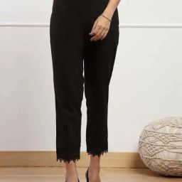 Biba Black Cotton Narrow Trousers-picture-24