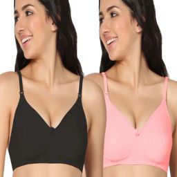 IN CARE Black & Pink Cotton T-Shirt Bras - Pack Of 2-image-95