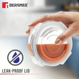 Bergner Borosilicate Glass Side Lock 400ml Storage Round Container with Lid (White Gasket, Set of 4) image 5