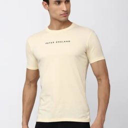 Peter England Beige Slim Fit Graphic Print Crew T-Shirt-picture-13