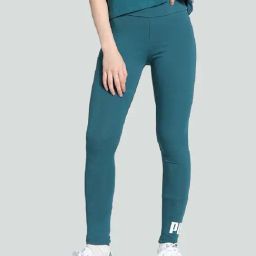 Puma Teal Blue Cotton Logo Print Mid Rise Leggings-image-8