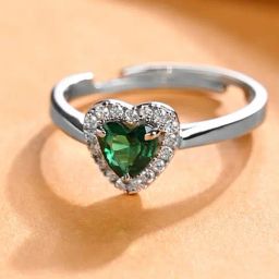 Clara 925 Silver Swiss Zircon Platinum Plated Grethe Green Heart Finger Ring for Women-picture-4