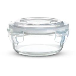 Bergner Borosilicate Glass Side Lock 400ml Storage Round Container with Lid (White Gasket, Set of 4) image 2