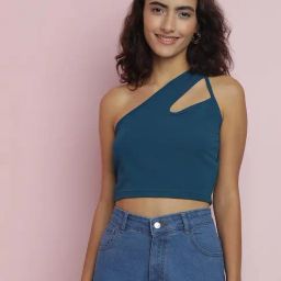 Kotty Green Polyster Solid Sleeveless Crop Top-image-96