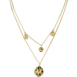 Lilly & Sparkle Gold Toned Two-Layered Necklace with Textured Coin Pendant-image-40