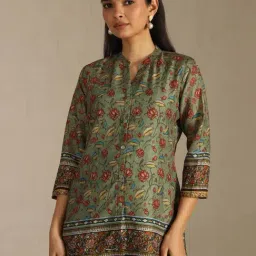 Soch Green Art Silk Floral Three-Quarter Sleeves Tunic-picture-0