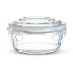 Bergner Borosilicate Glass Side Lock 400ml Storage Round Container with Lid (White Gasket, Set of 4) image 2