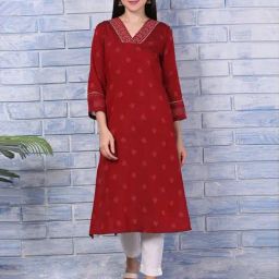 W Red Regular Fit Printed Kurta-image-97