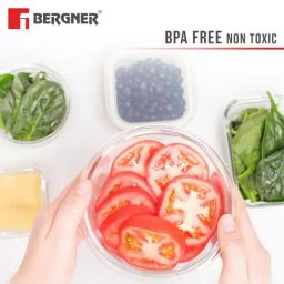 Bergner Borosilicate Glass Side Lock 400ml Storage Round Container with Lid (White Gasket, Set of 4) image 4