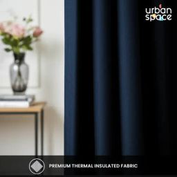 Urban Space Blue Polyester Window Curtain with Eyelets & Tieback - Set of 2 (5 ft) image 2