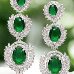 OOMPH Green American Diamond Dangler Earrings-image-48