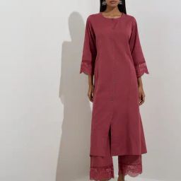 Utsa by Westside Maroon Organza-Detailed A-Line Kurta-66