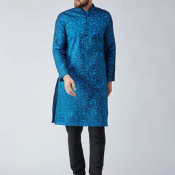 SOJANYA Men Blue & Black Self Design Kurta with Churidar-image-89