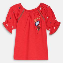 ELLE Girls Red Embroidered Regular Top-image-21
