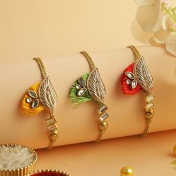 Aapno Rajasthan Set Of 3 Beaded Colourful Charm Rakhis With Roli Chawal & Greeting Card-image-33