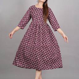 SITA FASHION HUB Printed Maternity Pure Cotton Fit & Flare Midi Dress-image-5