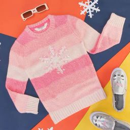 Pantaloons Junior Kids Pink & White Embellished Full Sleeves Sweater-image-69