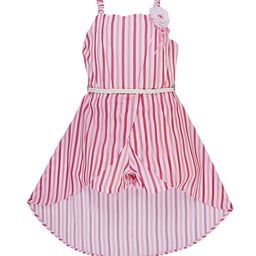 Wish Karo Pink Striped Georgette A-Line Dress-image-0