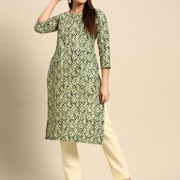 Anouk Women Green & Beige Floral Printed Kurta-picture-23