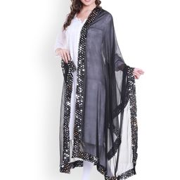 Dupatta Bazaar Black Mirror-Work Embellished Chiffon Dupatta-40