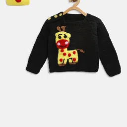 CHUTPUT Kids Black & Yellow Woollen Applique Sweater with Beanie-4