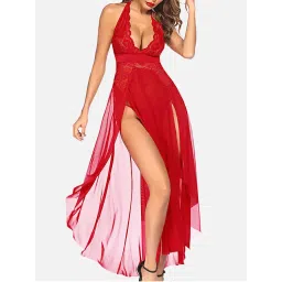 FIMS Women Red Net Babydoll Nightwear Dress with Thong (Set of 2)-picture-30