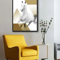 999Store White Canvas Running Horse With Golden Modern Art Wall Canvas Painting-24