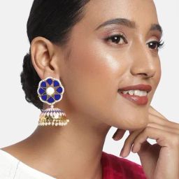Zaveri Pearls Enamelling Blue & Pink Ethnic Jhumki Earrings-ZPFK9823-5