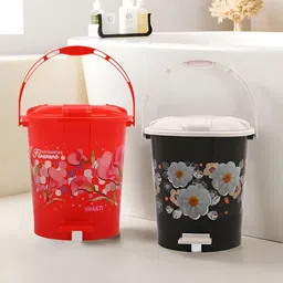 Kuber Industries Red & Black 2 Pieces Printed Plastic Pedal Dust Bins-39