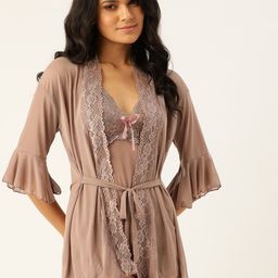 Ms Lingies Women Taupe Solid Net Baby Doll-picture-29