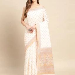 SHANVIKA Beige & Peach Cotton Printed Saree Without Blouse-picture-38