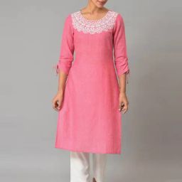 Aurelia Pink Cotton Embroidered Straight Kurta-image-42