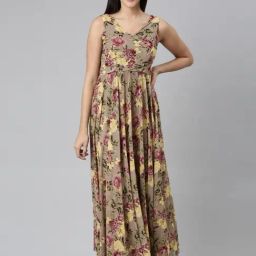 SHOWOFF Beige Floral Print Maxi Dress-picture-48