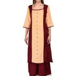 PATRORNA Peach & Maroon Regular Fit Kurta-image-85