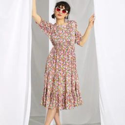 Kotty Multicolor Floral Print Fit & Flare Dress-image-34
