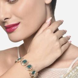 Zaveri Pearls Green Oval Stones & Dazzling Austrian Diamond Ethnic Bracelet -ZPFK16412-12