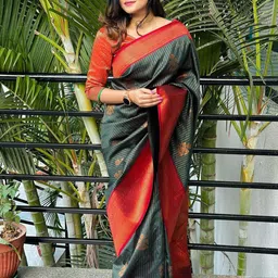 VASTRAHUT Ethnic Motifs Woven Design Zari Banarasi Saree-picture-9