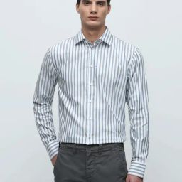SELECTED HOMME White Slim Fit Striped Shirt-image-58