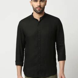 Dragon Hill Black Slim Fit Linen Shirt-image-27