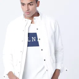 HIGHLANDER Men White Solid Denim Jacket-image-10