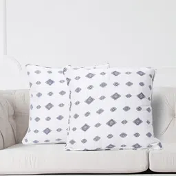 SWAYAM White & Blue Set of 2 Ethnic Motifs Square Cushion Covers-16
