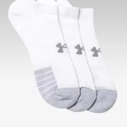 UNDER ARMOUR Pack of 3 White & Grey Patterned Heat Gear No Show Ankle Length Socks-image-2