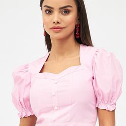 Harpa Puffed Sleeves Smocked Cotton Crop Top-image-25