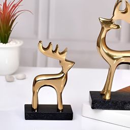 Aura Gold-Toned & Black Birds And Animals Deer Idol Showpiece-34