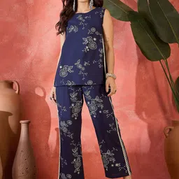 BANDIA Floral Printed Pure Cotton Sleeveless Top With Trouser Co-Ords-image-38
