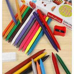 Babyhug Extra Long Erasable Crayons With Sharpener &  Eraser - Pack of 24-9