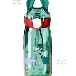 YAMAMA Cartoon Design Anti Leak Water Bottle With Sipper Green - 550 ml-18