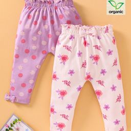 Babyoye Full Length Diaper Leggings Bow Appliques Pack of  2 - Light Pink Purple-image-15