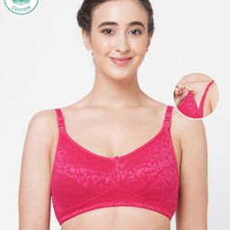 ECOMAMA Organic Cotton & Bamboo Antimicrobial Non-Padded Nursing Bra Floral Pattern - Pink-image-61