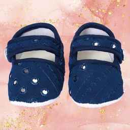 Coco Candy Mirror Work Embroidered Booties - Blue-image-2